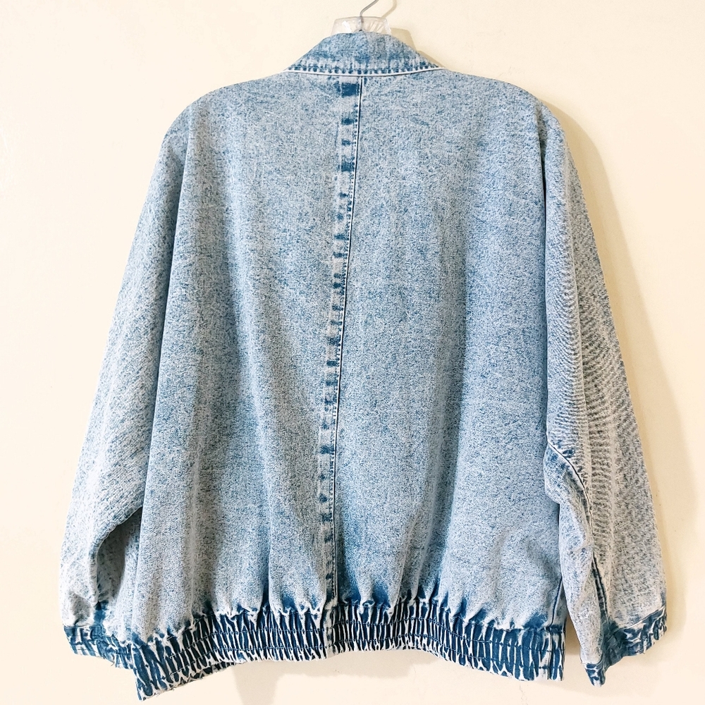 Vintage 80s Jazzino Acid Wash Butterfly Beaded Studded Collar Denim Jean Jacket - Picture 7 of 15